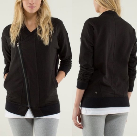 lululemon athletica Jackets & Blazers - Lululemon Mula Bundle Wrap Jacket Telemark Print Black Striped Size 6